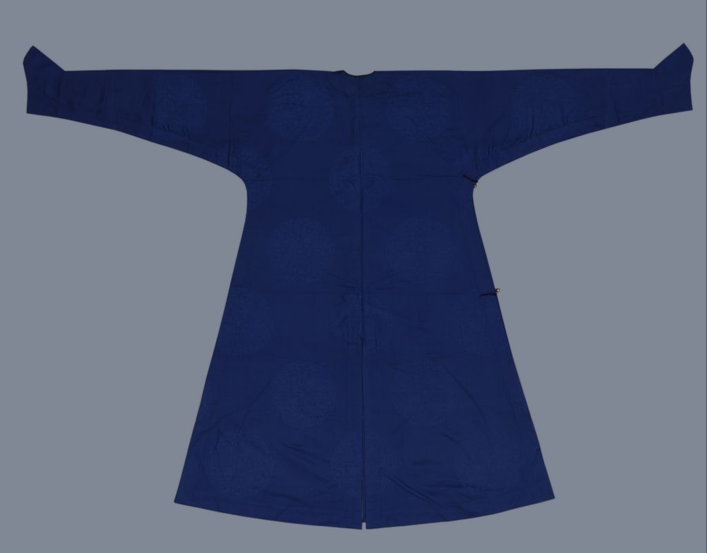 图片[2]-Blue Dark Flower Satin Regular Dress Robe-China Archive